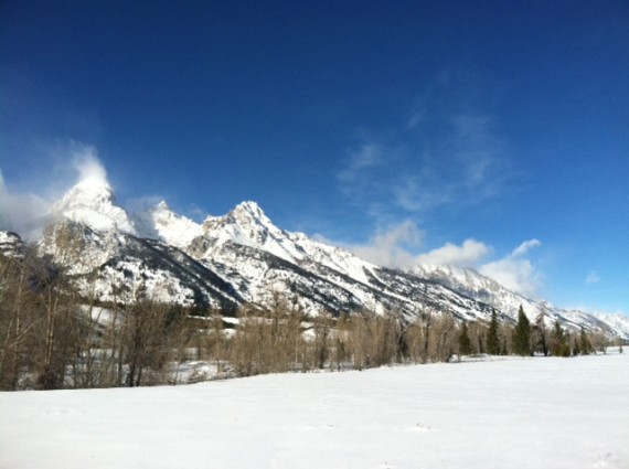 Viewing the Tetons during XC skiing, a Jackson Hole Winter Activity