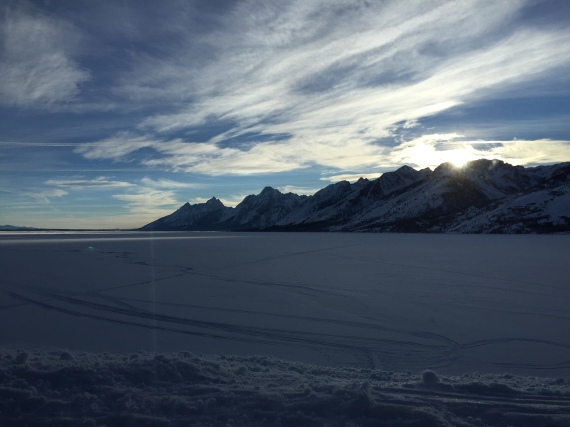 Tetons at sunset on the drive back to Jackson