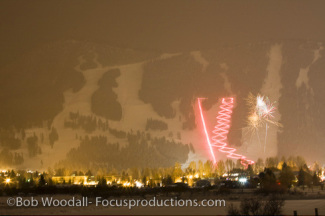 Torchlight parade and fireworks, jackson hole, wy