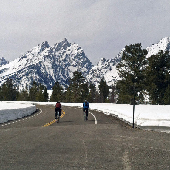 Bicyclists enjoying the road and views in Grand Teton National Park. Photo by Jackie Skaggs