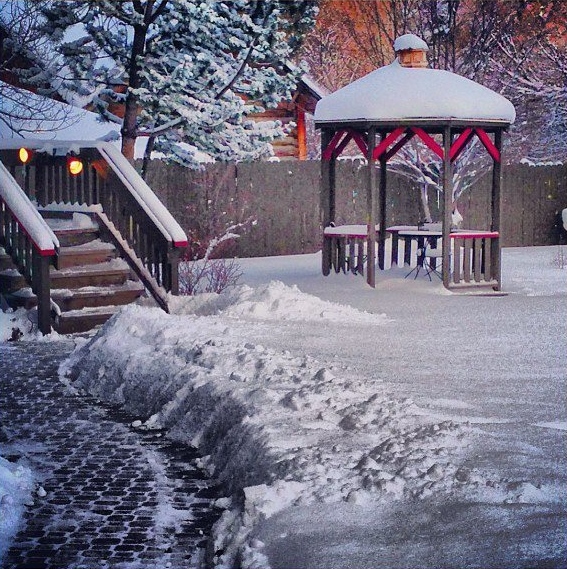 Ceremony site 2- The Inn's backyard can be the winter wonderland of your dreams for your wedding ceremony. A blanket of snow and our picturesque gazebo with Flat Creek flowing by will complete your dream wedding site. Included in the elopement package.